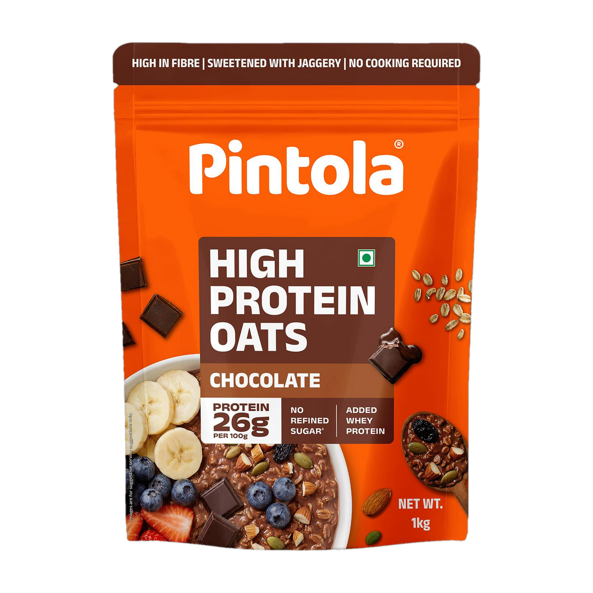 Pintola 26g High Protein Oats - Dark Chocolate, For Weight Loss, Breakfast Cereals Pouch (1 kg)
