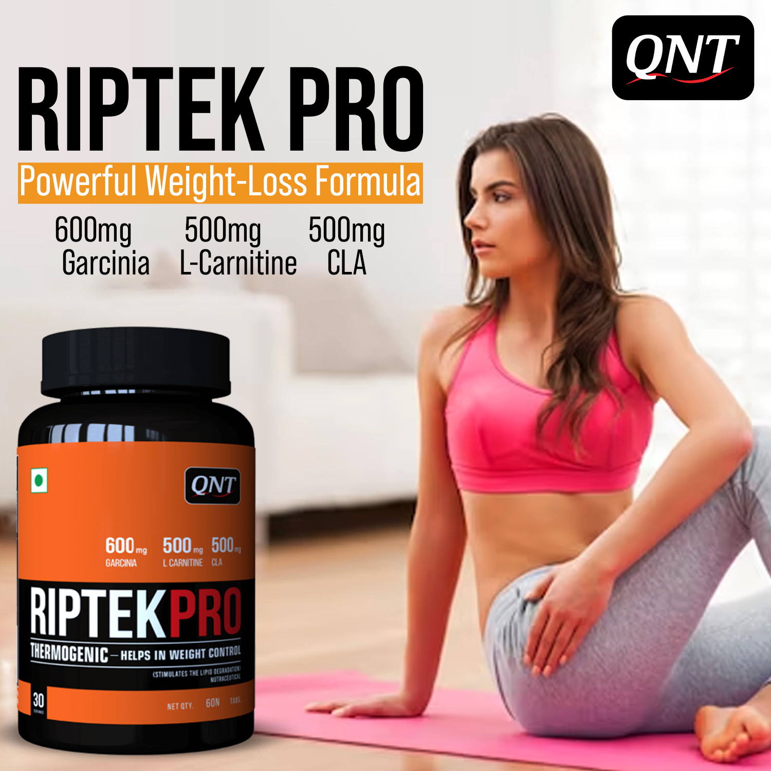 QNT RIPTEK PRO: THERMOGENIC FAT BURNER WITH GARCINIA, L-CARNITINE, AND CLA | 60 TABS