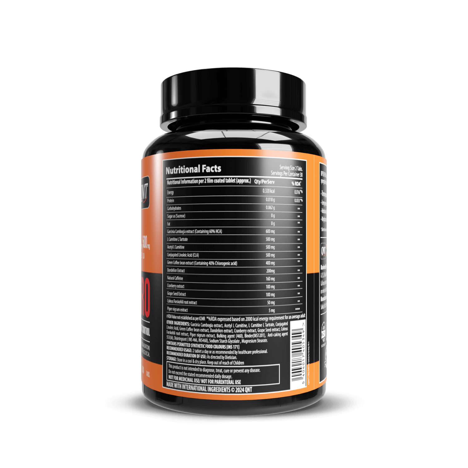 QNT RIPTEK PRO: THERMOGENIC FAT BURNER WITH GARCINIA, L-CARNITINE, AND CLA | 60 TABS
