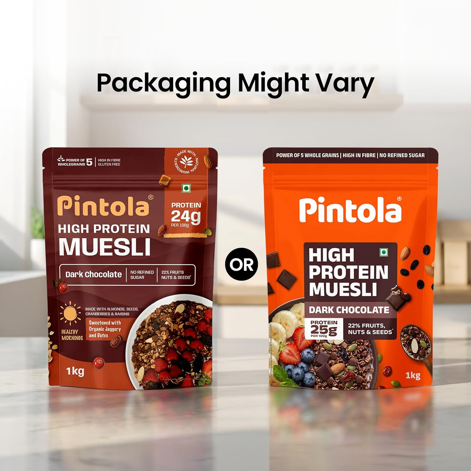 Pintola High Protein Muesli Dark Chocolate & Cranberry 1kg, 25g Protein, High Fibre, Trans Fat Free with Brown Sugar, Real Fruits, Muesli for Breakfast Food, Muselies Fruit Nuts and Seeds 1 kg